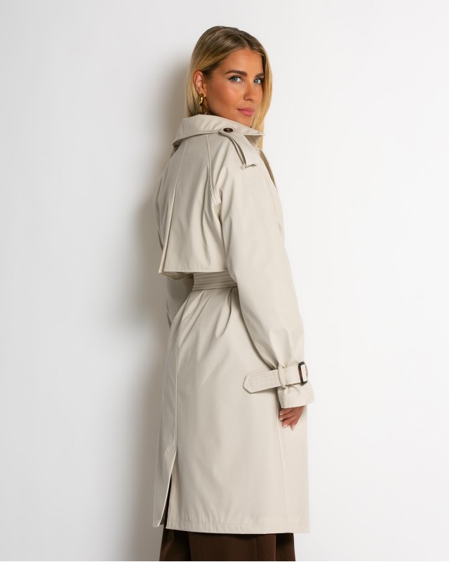 Καμπαρντίνα με ζώνη και κουμπιά μπεζ