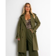 Καμπαρντίνα με ζώνη και κουμπιά χακί