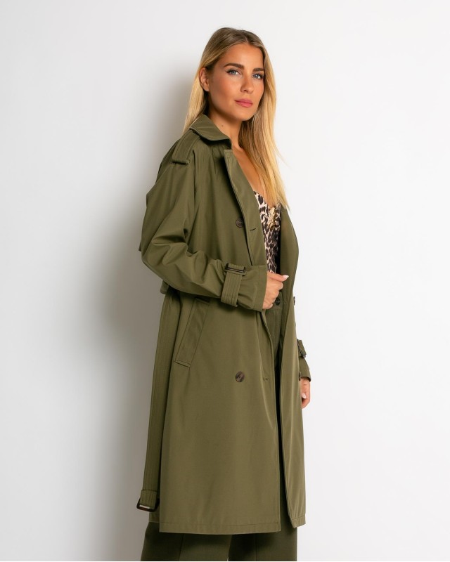 Καμπαρντίνα με ζώνη και κουμπιά χακί