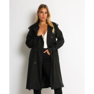 Καμπαρντίνα με ζώνη και κουμπιά μαύρο