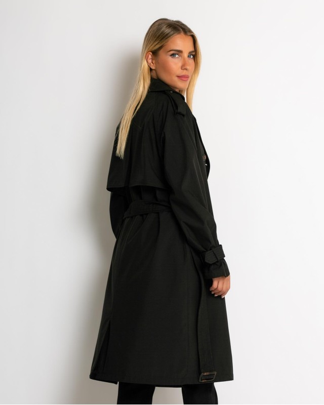 Καμπαρντίνα με ζώνη και κουμπιά μαύρο