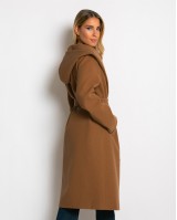 Παλτό με ζώνη και κουκούλα κάμελ