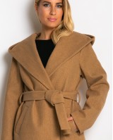 Παλτό με ζώνη και κουκούλα μπεζ