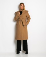 Παλτό με ζώνη και κουκούλα μπεζ