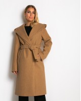 Παλτό με ζώνη και κουκούλα μπεζ