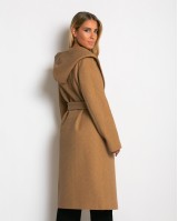 Παλτό με ζώνη και κουκούλα μπεζ