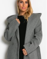 Παλτό με ζώνη και κουκούλα γκρι