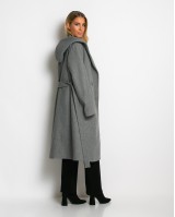 Παλτό με ζώνη και κουκούλα γκρι