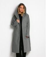 Παλτό με ζώνη και κουκούλα γκρι