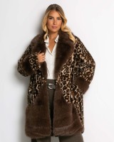 Γούνα μακριά με animal print καφέ