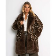 Γούνα μακριά με animal print καφέ