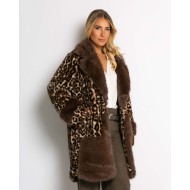 Γούνα μακριά με animal print καφέ