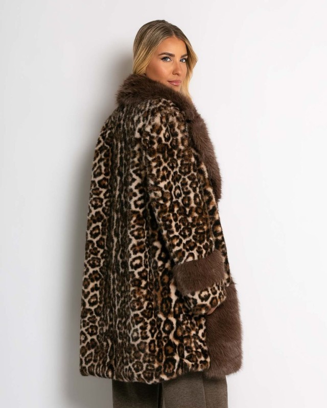 Γούνα μακριά με animal print καφέ