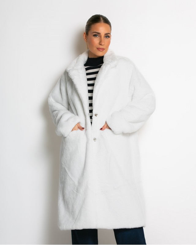 Γούνα μακρυά με τσέπες λευκ΄ο