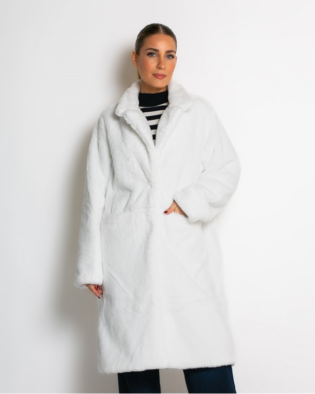 Γούνα μακρυά με τσέπες λευκ΄ο