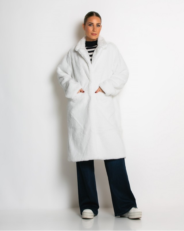 Γούνα μακρυά με τσέπες λευκ΄ο