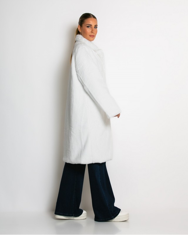 Γούνα μακρυά με τσέπες λευκ΄ο