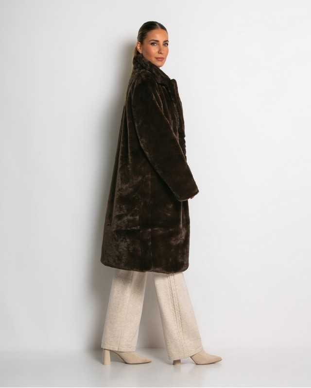 Γούνα μακρυά με τσέπες καφέ