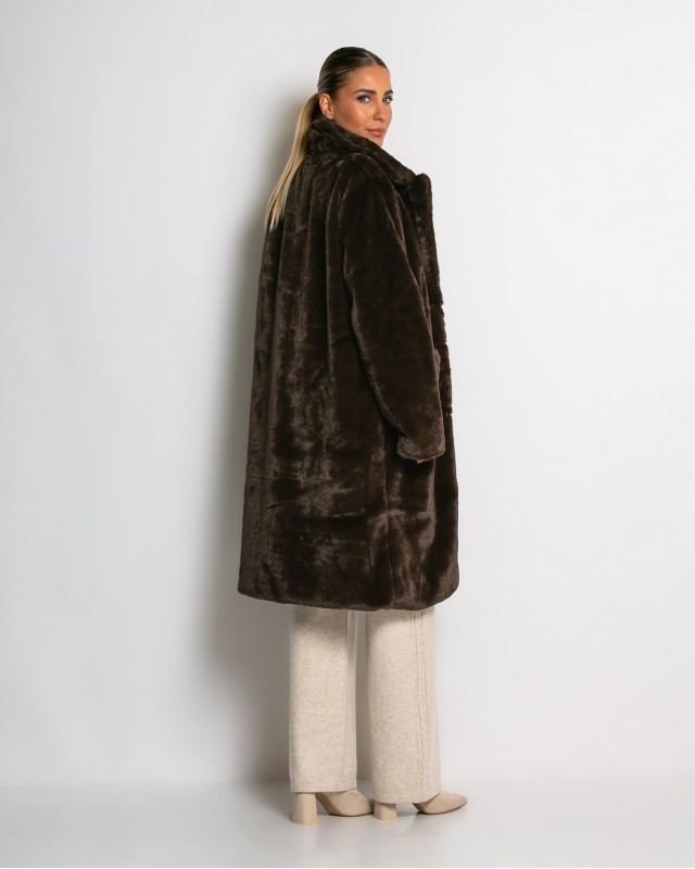 Γούνα μακρυά με τσέπες καφέ