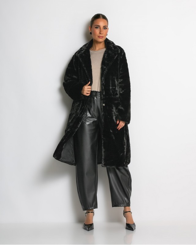 Γούνα μακρυά με τσέπες μαύρο