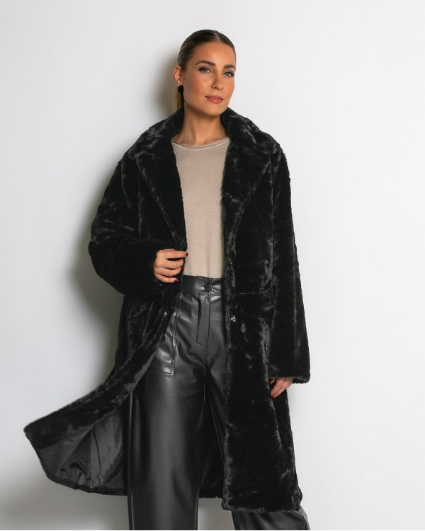 Γούνα μακρυά με τσέπες μπεζ