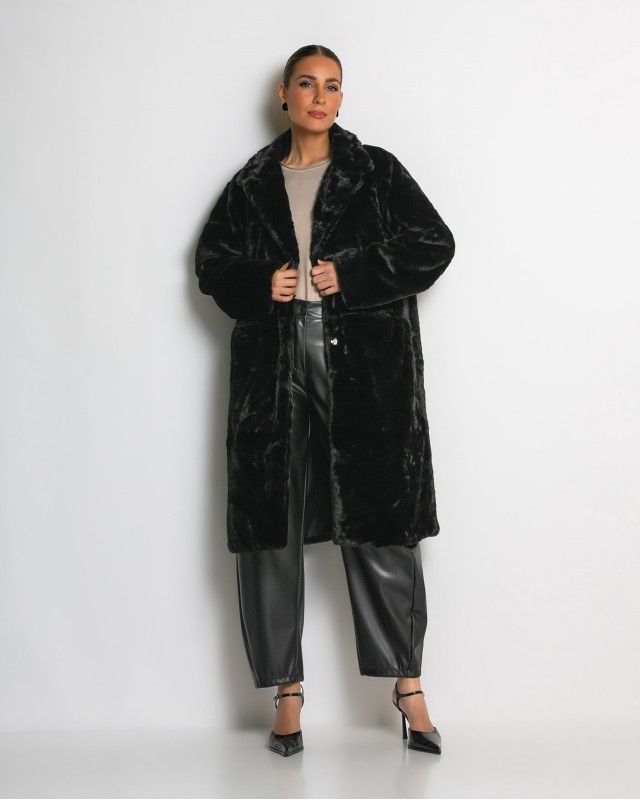 Γούνα μακρυά με τσέπες μαύρο