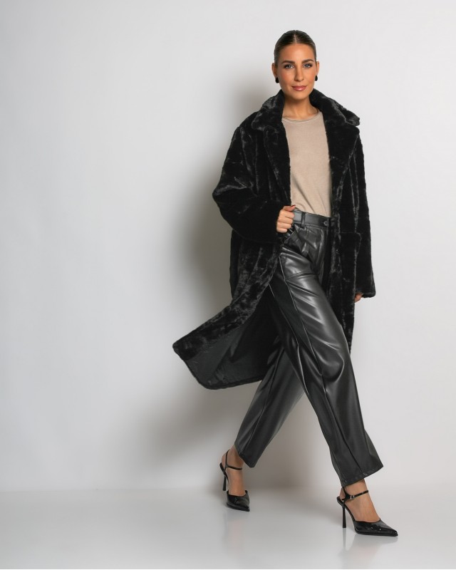 Γούνα μακρυά με τσέπες μαύρο