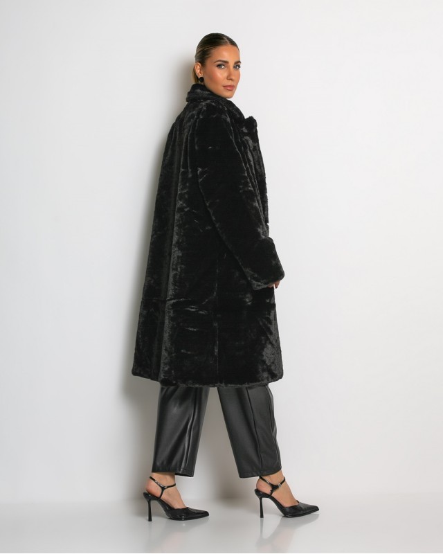 Γούνα μακρυά με τσέπες μαύρο