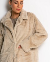 Γούνα μακρυά με τσέπες μπεζ