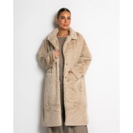 Γούνα μακρυά με τσέπες μπεζ