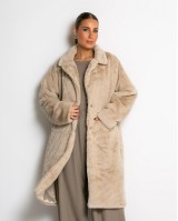 Γούνα μακρυά με τσέπες μπεζ