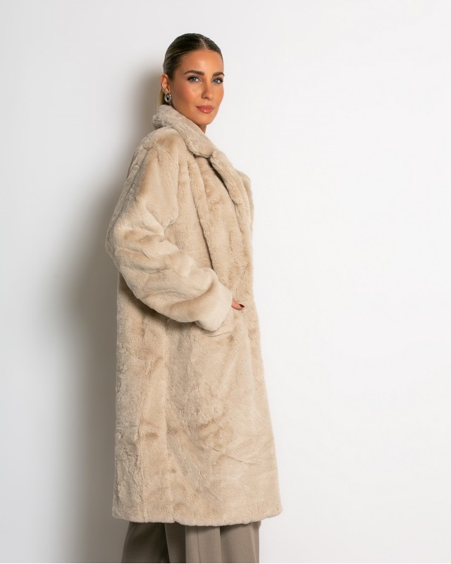 Γούνα μακρυά με τσέπες μπεζ