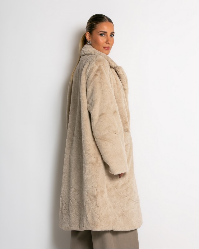 Γούνα μακρυά με τσέπες μπεζ
