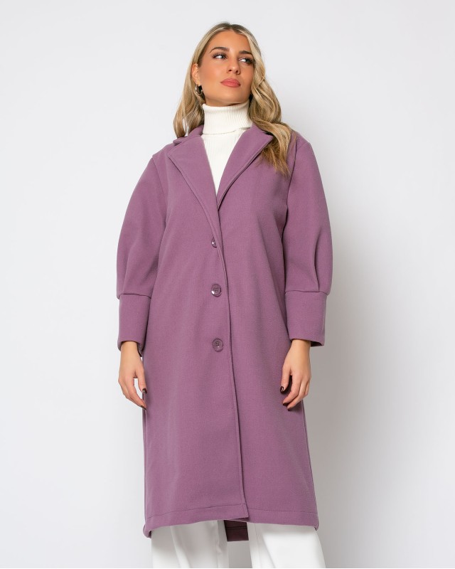 Παλτό με πιέτες στο μανίκι λιλά