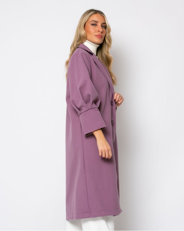 Παλτό με πιέτες στο μανίκι λιλά