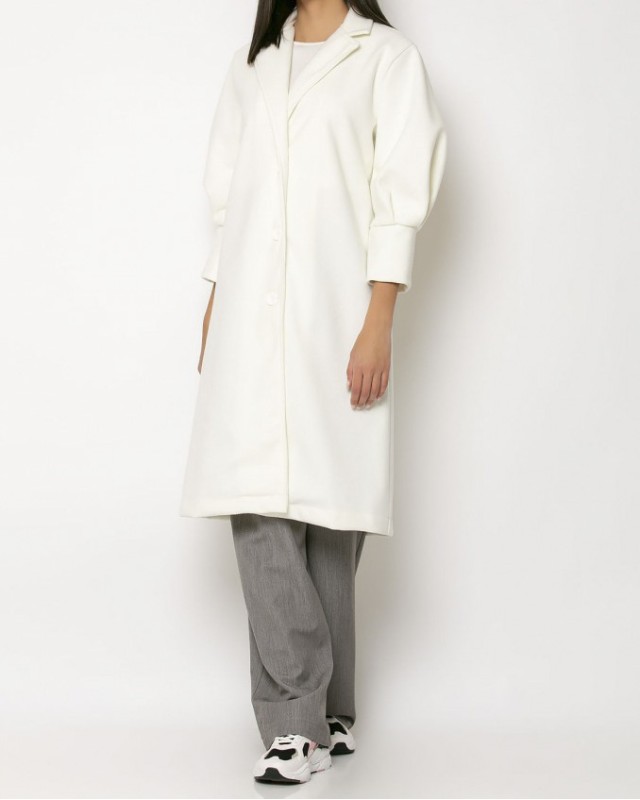 Παλτό με πιέτες στο μανίκι εκρού