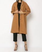 Παλτό με πιέτες στο μανίκι κάμελ