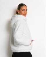 Γούνα με φερμουάρ και κουκούλα λευκό