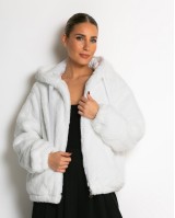 Γούνα με φερμουάρ και κουκούλα λευκό