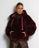Γούνα με φερμουάρ και κουκούλα μπορντό