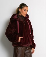 Γούνα με φερμουάρ και κουκούλα μπορντό