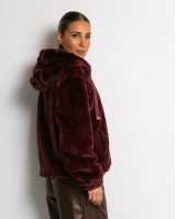 Γούνα με φερμουάρ και κουκούλα μπορντό