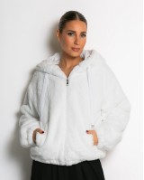 Γούνα με φερμουάρ και κουκούλα λευκό