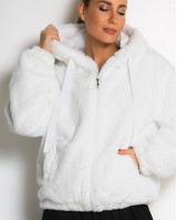 Γούνα με φερμουάρ και κουκούλα λευκό