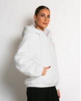 Γούνα με φερμουάρ και κουκούλα λευκό