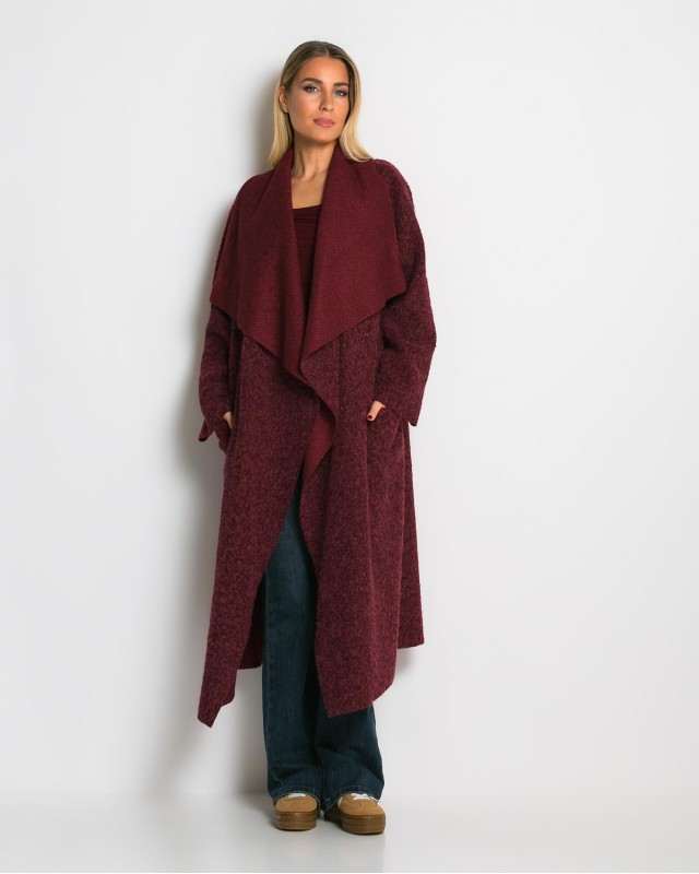 Παλτό με υφή mohair μπορντώ