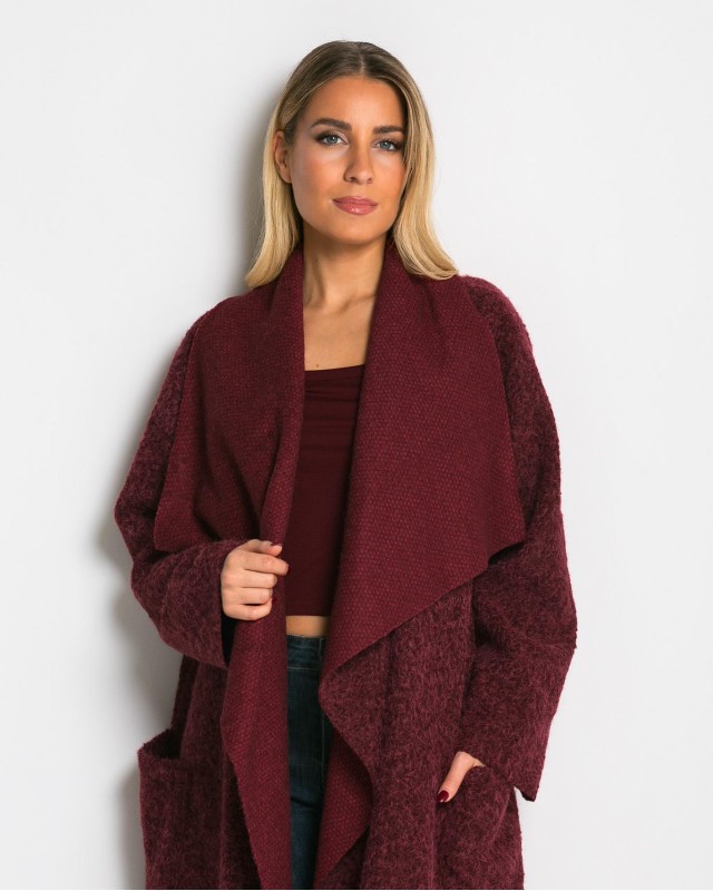 Παλτό με υφή mohair μπορντώ