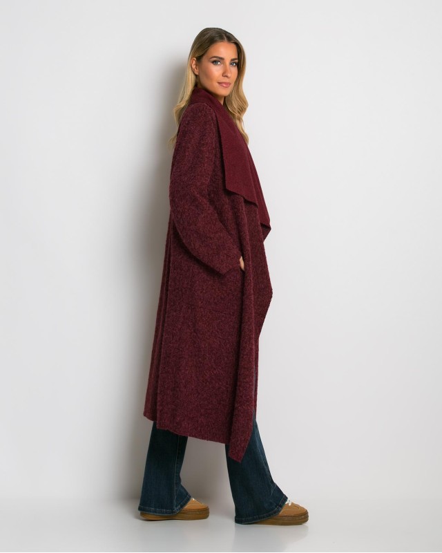 Παλτό με υφή mohair μπορντώ