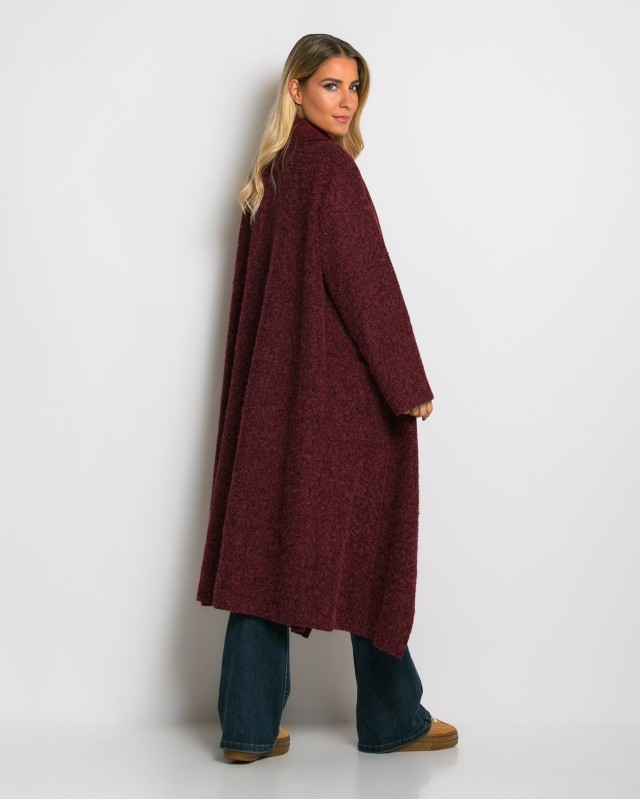 Παλτό με υφή mohair μπορντώ