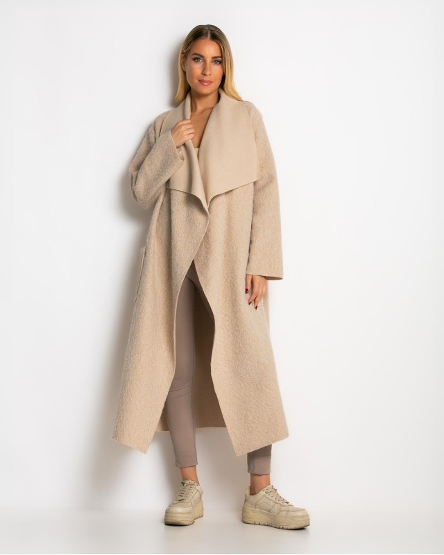 Παλτό με υφή mohair μπεζ